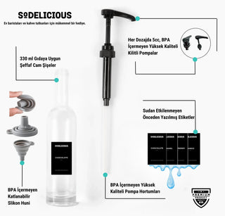 Sodelicious 2'li Siyah Pompalı Cam Şurup Şişesi Seti 330ml - SODELICIOUS