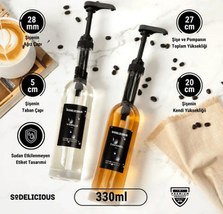 Sodelicious 2'li Siyah Pompalı Cam Şurup Şişesi Seti 330ml - SODELICIOUS
