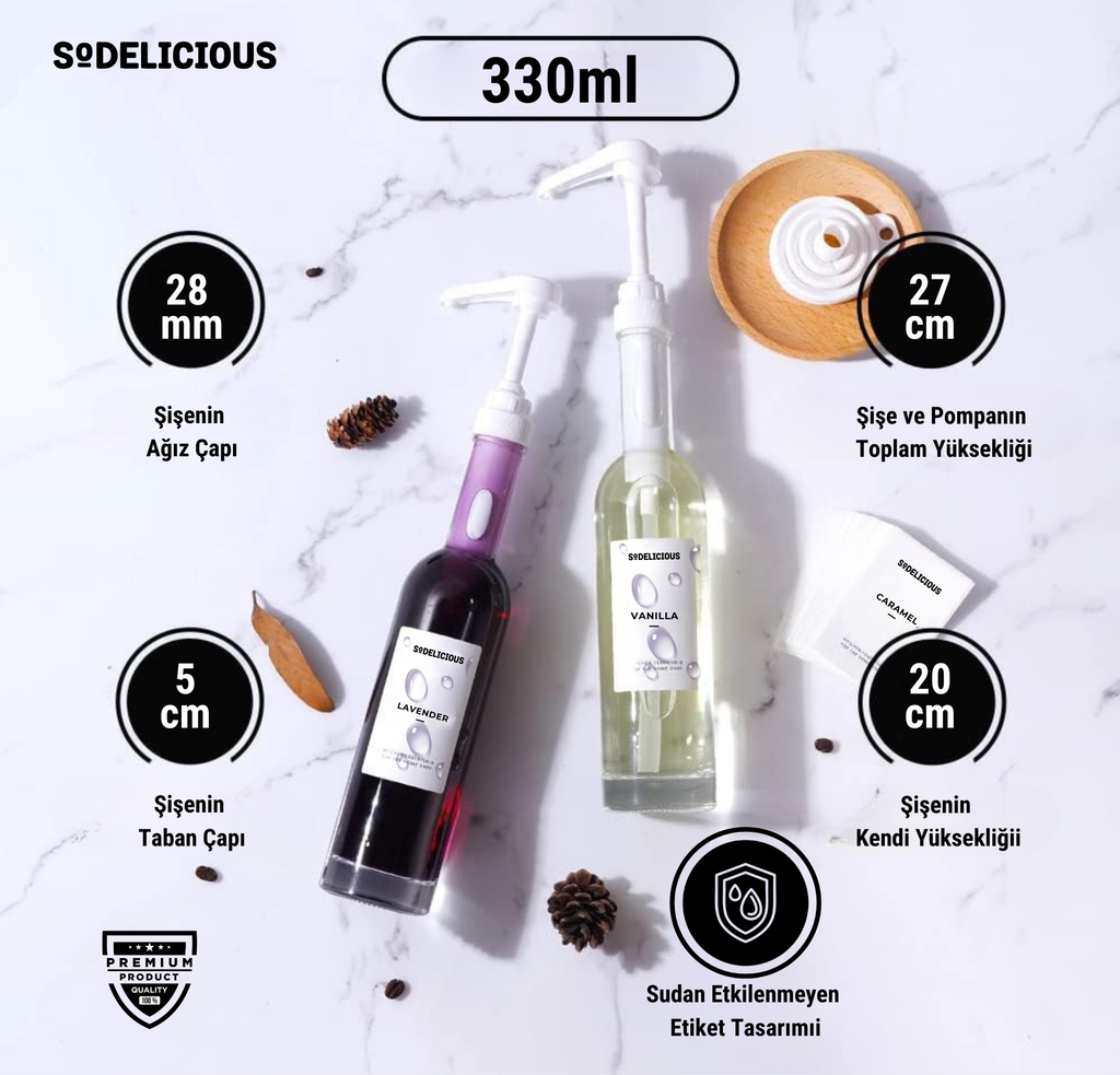 Sodelicious 4'lü Beyaz Pompalı Cam Şurup Şişesi Seti 330ml