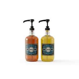 Sodelicious 2'li Premium Set 500 ml Pompalı Cam Şurup Şişesi 20 Çeşit Vintage Etiketli + Silikon Huni - SODELICIOUS