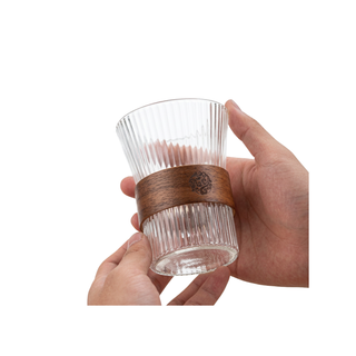 Ahşap Tutacaklı Cam Latte ve Soğuk Kahve Bardağı 350 ml 2'li Set