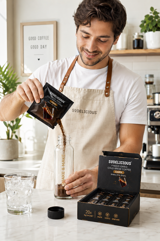 Sodelicious Shake & Make Gerçek Cold Brew Soğuk Kahve | Dark Roast | 20 Tek Kullanımlık Sachet × 6 g | Net 120 g