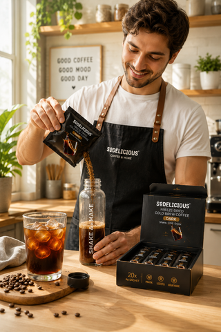 Sodelicious Shake & Make Gerçek Cold Brew Soğuk Kahve | Dark Roast | 20 Tek Kullanımlık Sachet × 6 g | Net 120 g