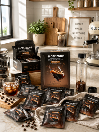Sodelicious Shake & Make Gerçek Cold Brew Soğuk Kahve | Medium Roast | 20 Tek Kullanımlık Sachet × 6 g | Net 120 g