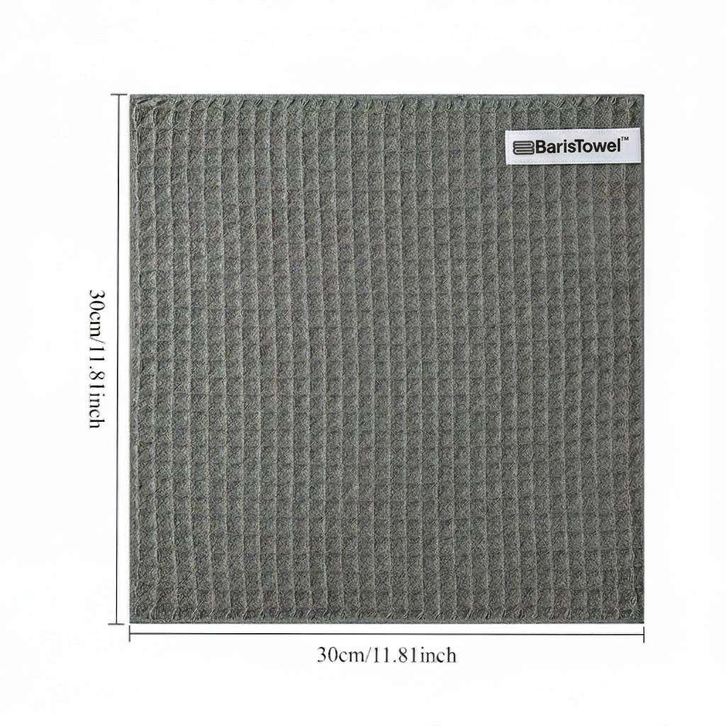 BarisTowel™ Waffle Gri Barista Temizlik Havlusu – 30x30 cm (3’lü Set)