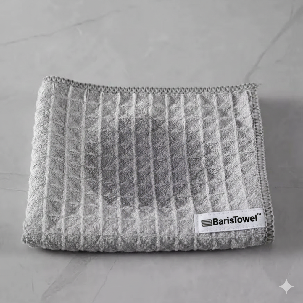 BarisTowel™ Waffle Gri Barista Temizlik Havlusu – 30x30 cm (3’lü Set)