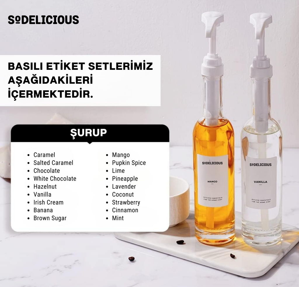Sodelicious 4'lü Beyaz Pompalı Cam Şurup Şişesi Seti 330ml