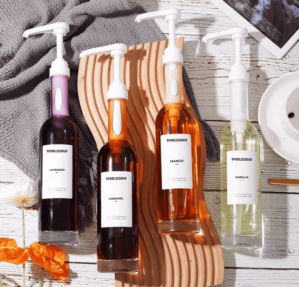 Sodelicious 2'li Beyaz Pompalı Cam Şurup Şişesi Seti 330ml