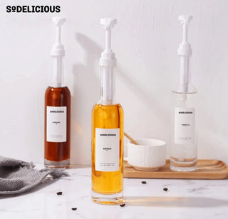 Sodelicious 2'li Beyaz Pompalı Cam Şurup Şişesi Seti 330ml - SODELICIOUS
