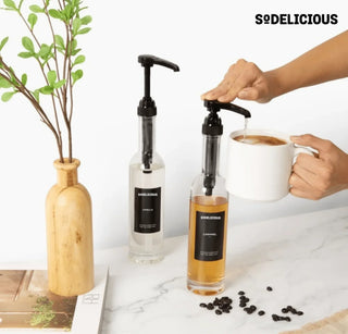 Sodelicious 4'lü Siyah Pompalı Cam Şurup Şişesi Seti 330ml - SODELICIOUS