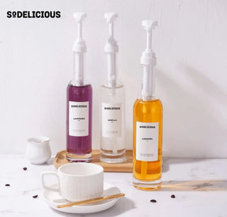 Sodelicious 4'lü Beyaz Pompalı Cam Şurup Şişesi Seti 330ml - SODELICIOUS