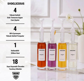 Sodelicious 4'lü Beyaz Pompalı Cam Şurup Şişesi Seti 330ml - SODELICIOUS