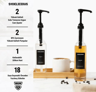 Sodelicious 2'li Siyah Pompalı Cam Şurup Şişesi Seti 330ml - SODELICIOUS