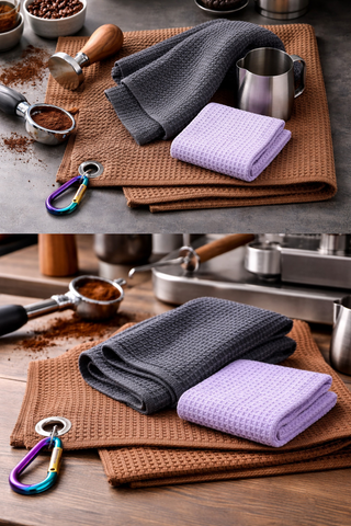 BarisTowel™ Waffle Barista Havlu Seti: 60x40 (Askılı), 30x30, 20x20