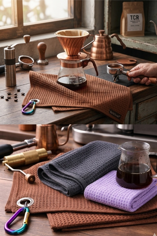 BarisTowel™ Waffle Barista Havlu Seti: 60x40 (Askılı), 30x30, 20x20