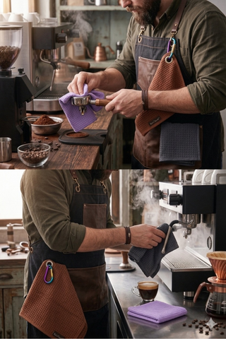 BarisTowel™ Waffle Barista Havlu Seti: 60x40 (Askılı), 30x30, 20x20