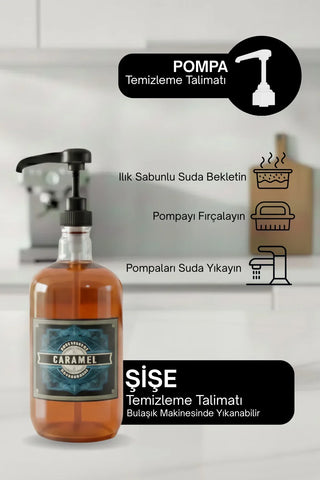 Sodelicious 2'li Premium Set 500 ml Pompalı Cam Şurup Şişesi 20 Çeşit Vintage Etiketli + Silikon Huni - SODELICIOUS