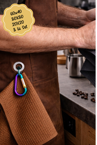 BarisTowel™ Waffle Barista Havlu Seti: 60x40 (Askılı), 30x30, 20x20